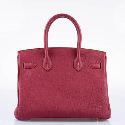 Hermès HSS Birkin 30 Rubis Togo & Orange H with Gold Hardware - 2015, T