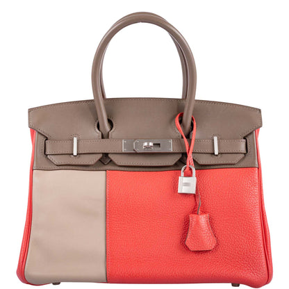 Hermès HSS Birkin 30 Tri-Color Rose Jaipur, Etoupe, Argile Clemence and Swift Brushed Palladium Hardware