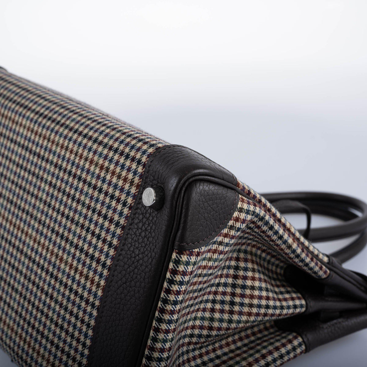 Hermès Lainage Birkin 30 Houndstooth Plaid Wool and Ebene Togo Palladium Hardware