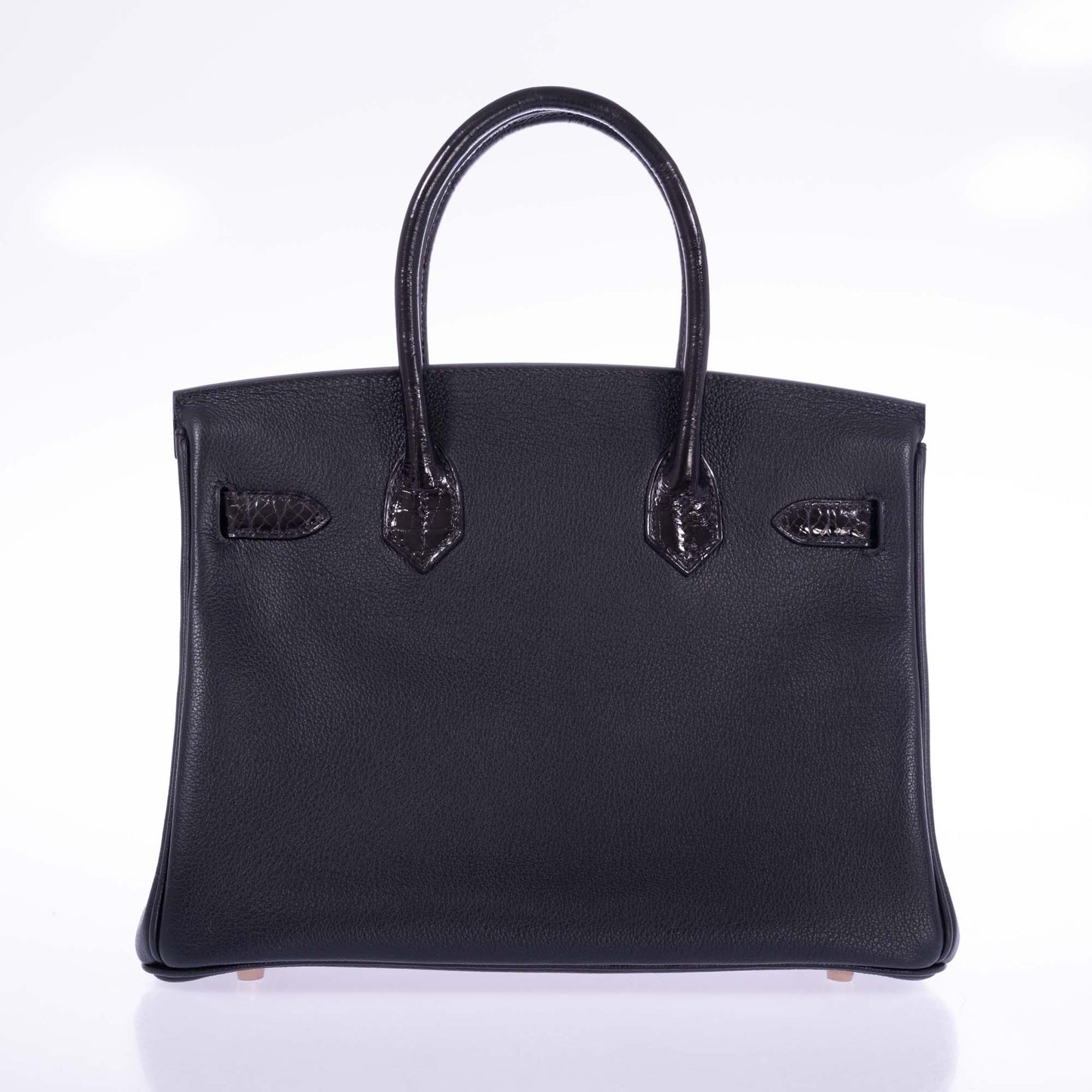 Hermès Touch Birkin 30 Black Shiny Nilo Crocodile and Togo Rose Gold Hardware