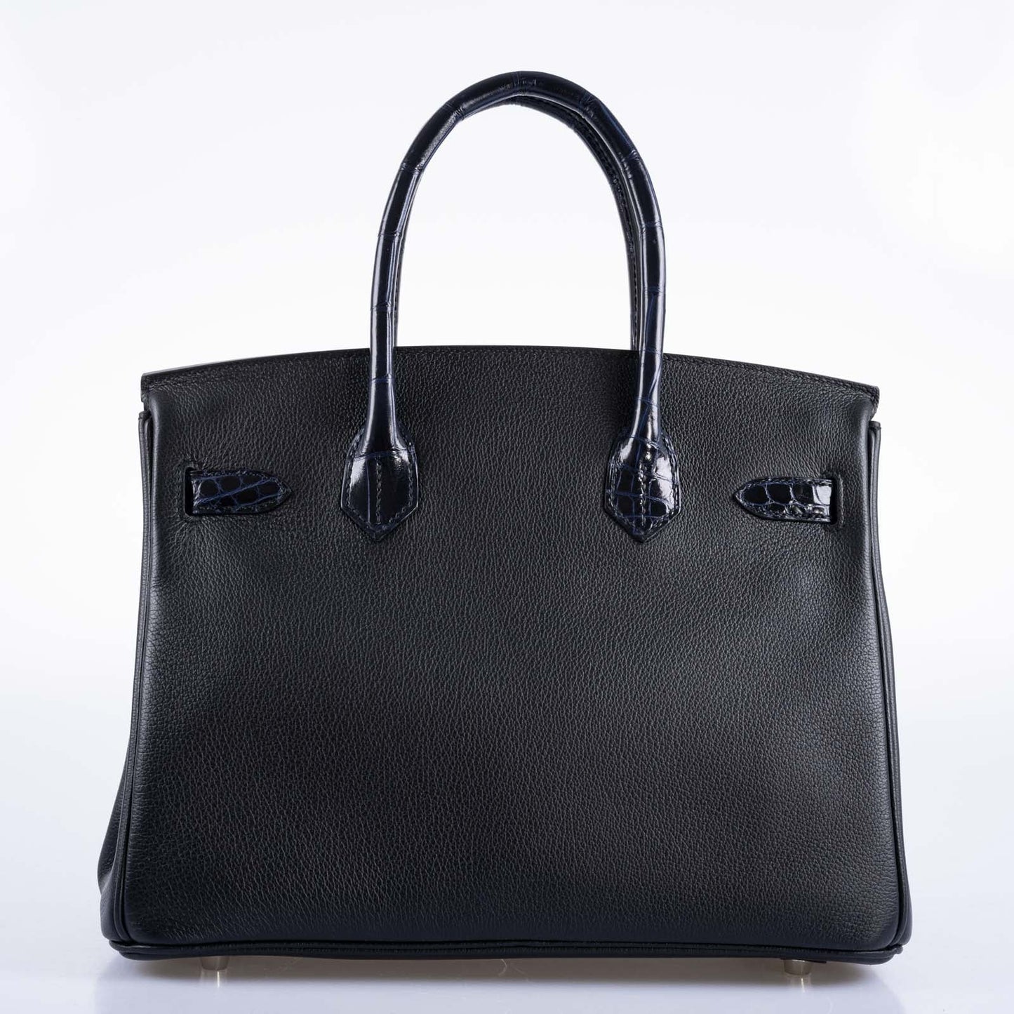 Hermès Touch Birkin 30 Shiny Bleu Marine Nilo Crocodile and Black Novillo Palladium Hardware