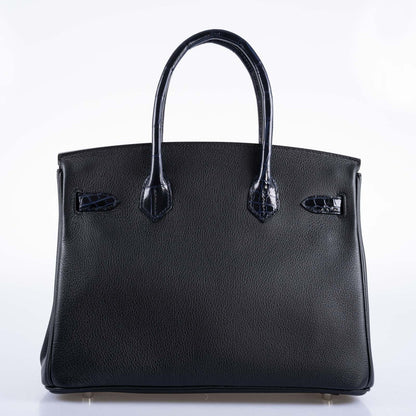 Hermès Touch Birkin 30 Shiny Bleu Marine Nilo Crocodile and Black Novillo Palladium Hardware