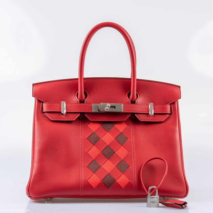 Hermès Tressage Birkin 30 Rouge de Coeur Swift, Rouge H & Piment Epsom Palladium Hardware - 2019, D