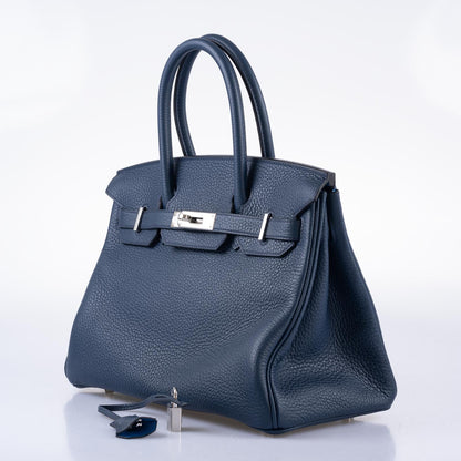 Hermès Verso Birkin 30 Blue de Prusse and Mykonos Clemence Leather Palladium Hardware