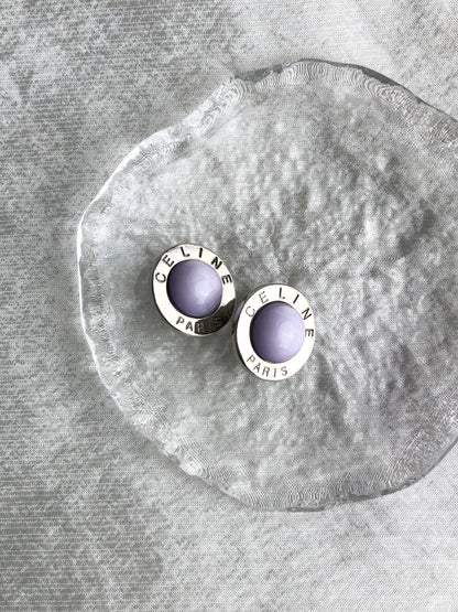 CELINE Circle Logo Earrings Silver Vintage greuz7