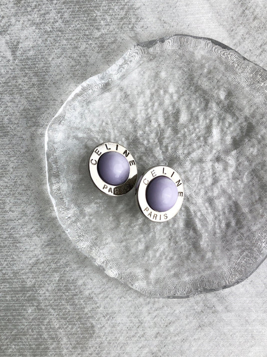CELINE Circle Logo Earrings Silver Vintage greuz7
