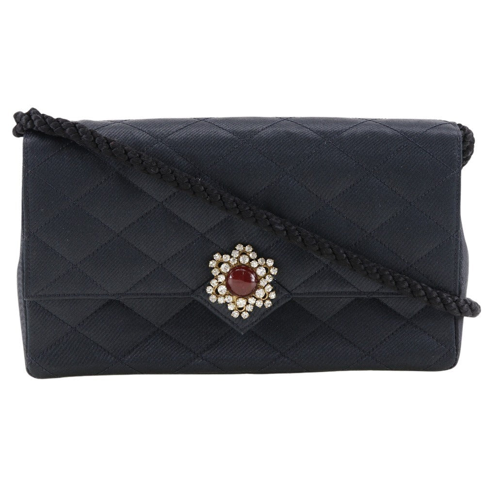 CHANEL Shoulder Bag Satin black Women Used