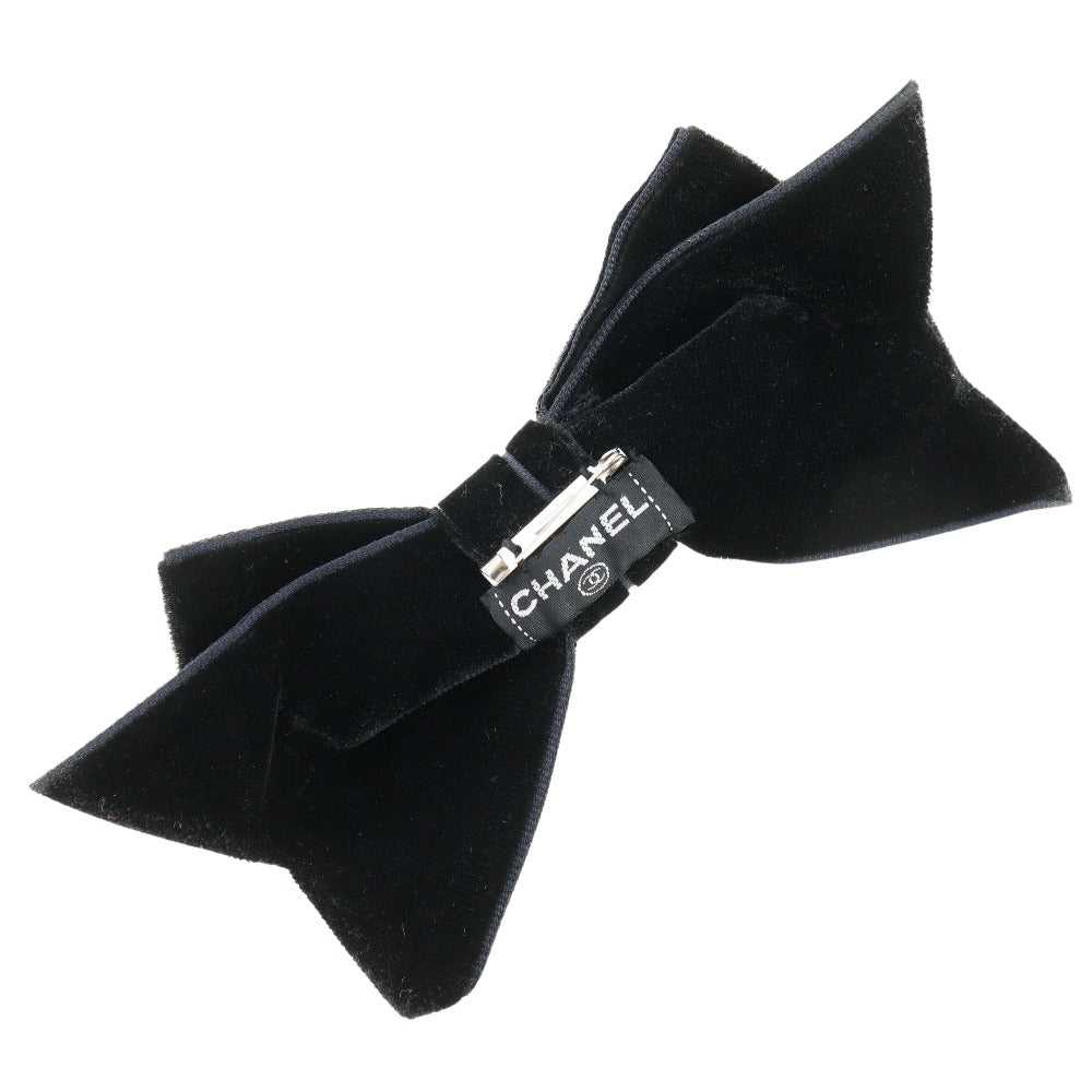CHANEL Brooch Velor black ribbon Women Used