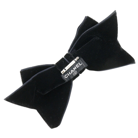 CHANEL Brooch Velor black ribbon Women Used