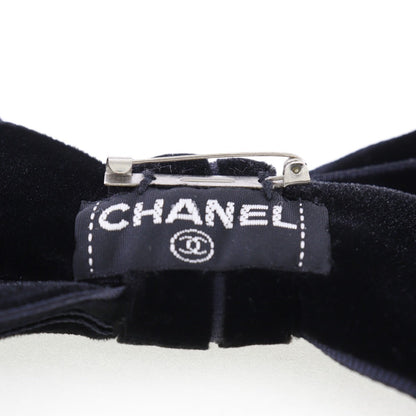 CHANEL Brooch Velor black ribbon Women Used