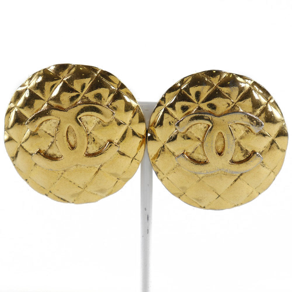 CHANEL Earring Plated Gold gold vintage Matrasse COCO Mark Women Used
