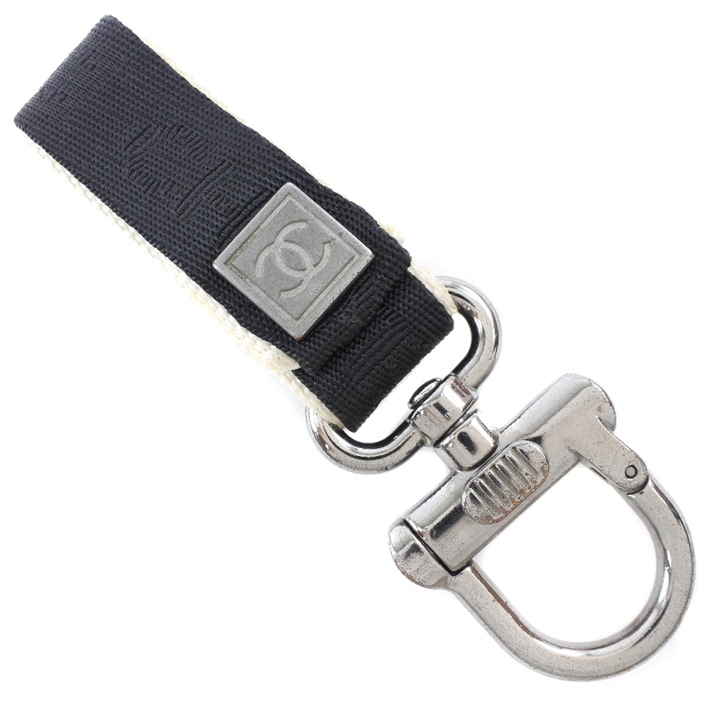 CHANEL key ring Nylon canvas, metal Black / white Bag charm Sports line COCO Mark unisex(Unisex) Used