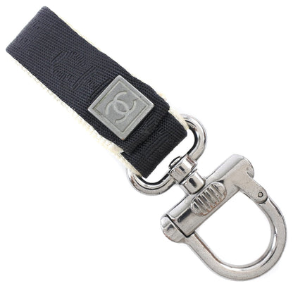 CHANEL key ring Nylon canvas, metal Black / white Bag charm Sports line COCO Mark unisex(Unisex) Used