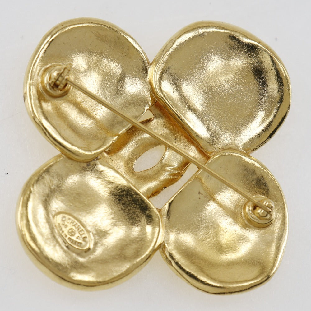 CHANEL Brooch Plated Gold gold Clover Women Used