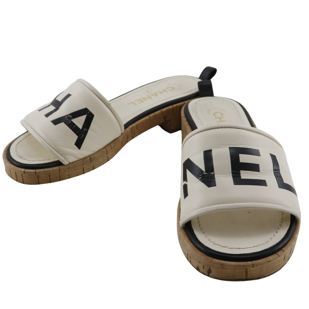 Chanel Logo Leather Cork Mule
