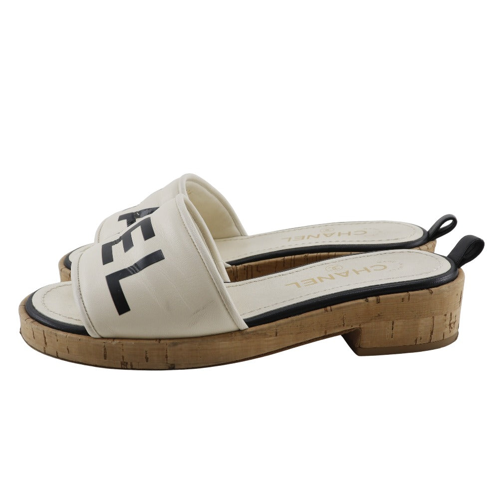 Chanel Logo Leather Cork Mule