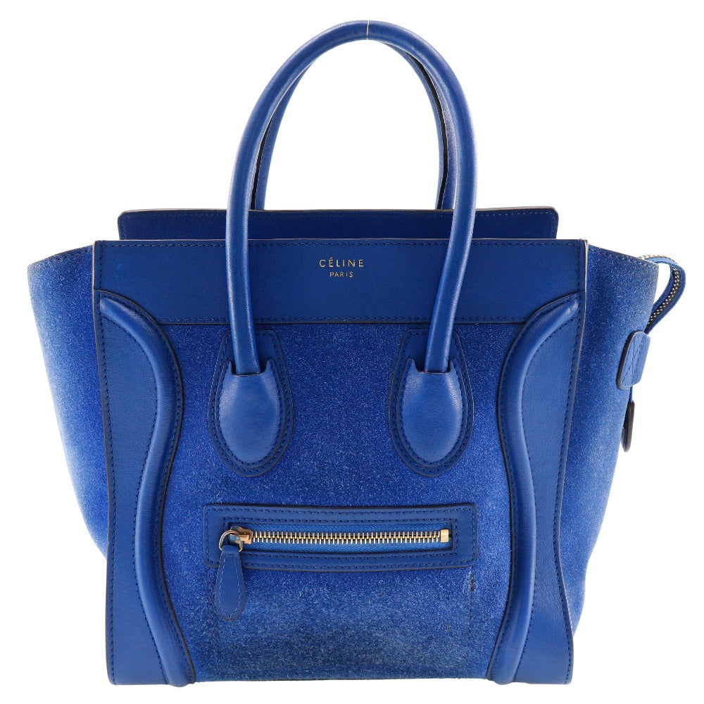 CELINE Handbag Suede, Calfskin blue Luggage micro Women Used