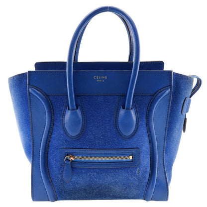CELINE Handbag Suede, Calfskin blue Luggage micro Women Used