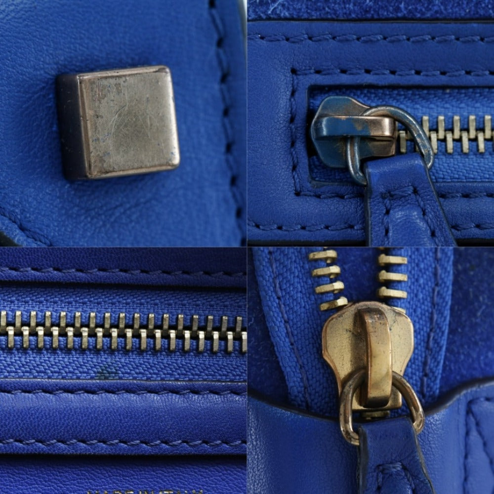 CELINE Handbag Suede, Calfskin blue Luggage micro Women Used