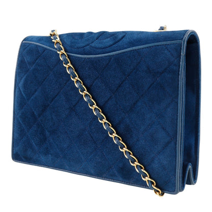 CHANEL Shoulder Bag Suede deep blue ChainShoulder Women Used