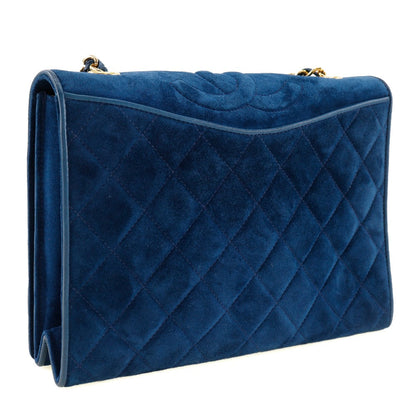 CHANEL Shoulder Bag Suede deep blue ChainShoulder Women Used