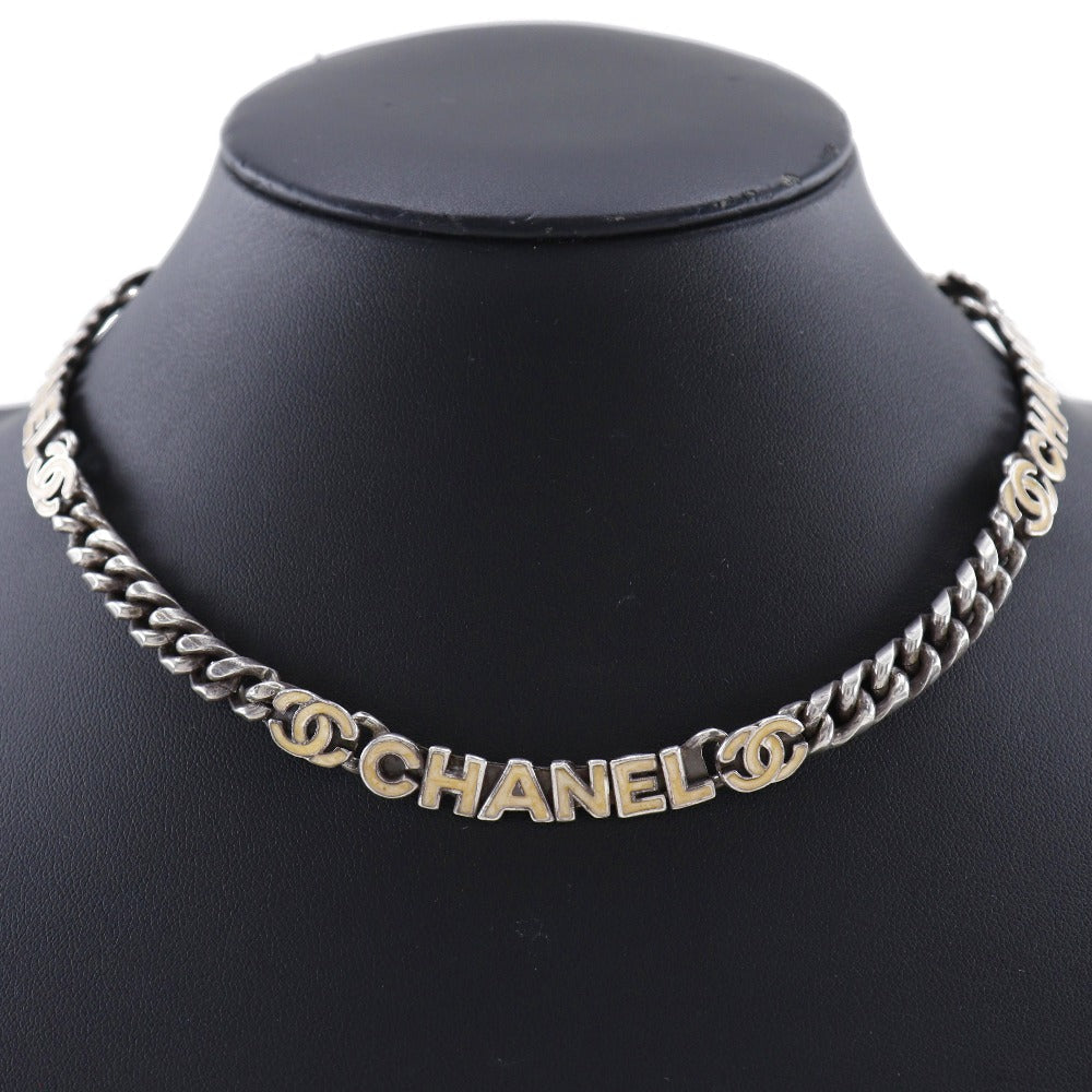 CHANEL Necklace metallic Silver logo COCO Mark Women Used
