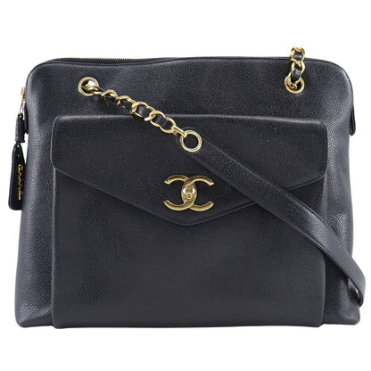 CHANEL Shoulder Bag Caviar skin black Chain tote Women Used
