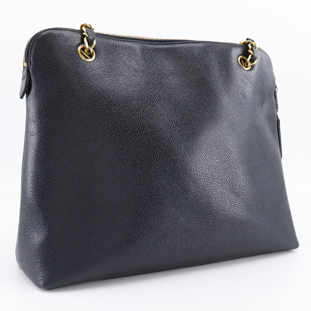 CHANEL Shoulder Bag Caviar skin black Chain tote Women Used