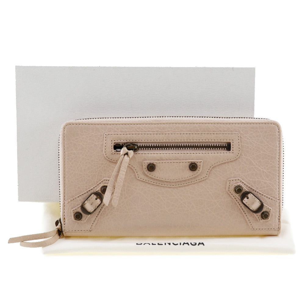 BALENCIAGA Long Wallet Purse 253036 Calfskin Beige pink Classic Continental Women