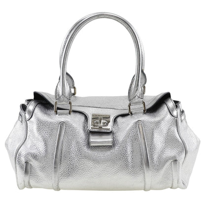 CELINE Handbag Calfskin Silver With logo Women Used