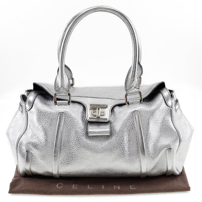 CELINE Handbag Calfskin Silver With logo Women Used