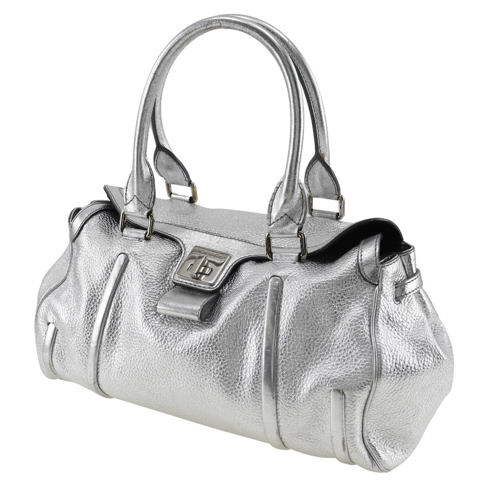 CELINE Handbag Calfskin Silver With logo Women Used