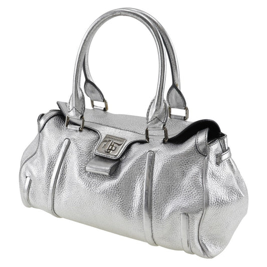 CELINE Handbag Calfskin Silver With logo Women Used