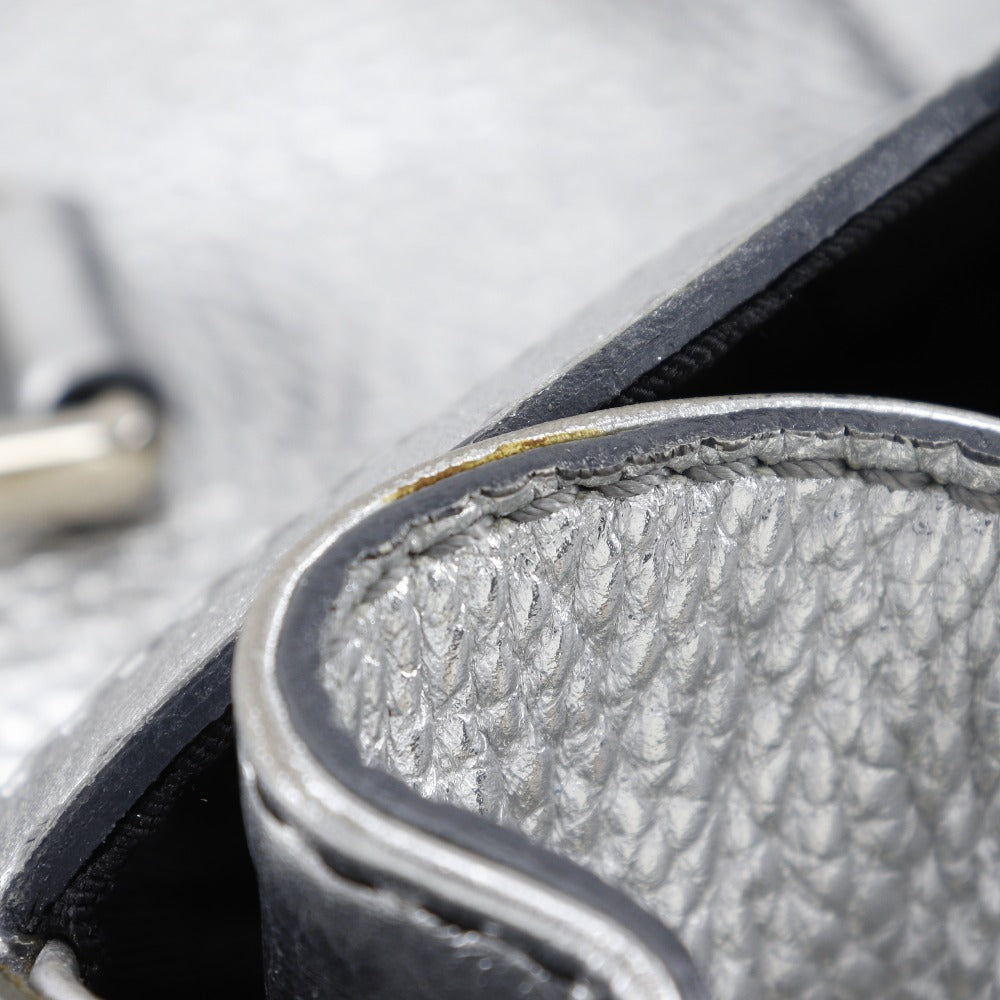 CELINE Handbag Calfskin Silver With logo Women Used