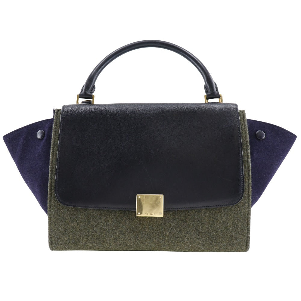 CELINE Handbag Felt, Calfskin Black / grey Trapeze Women Used