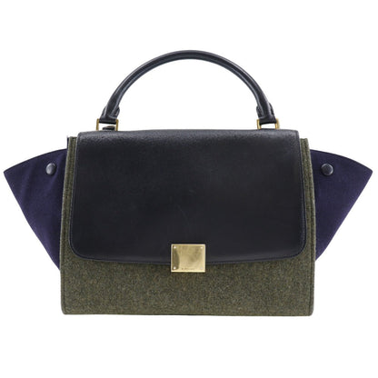 CELINE Handbag Felt, Calfskin Black / grey Trapeze Women Used