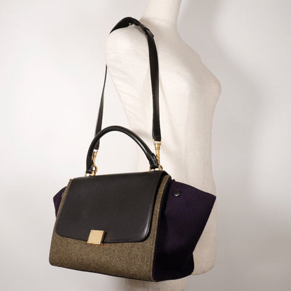 CELINE Handbag Felt, Calfskin Black / grey Trapeze Women Used