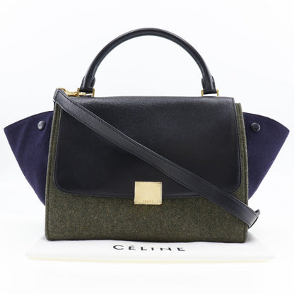 CELINE Handbag Felt, Calfskin Black / grey Trapeze Women Used