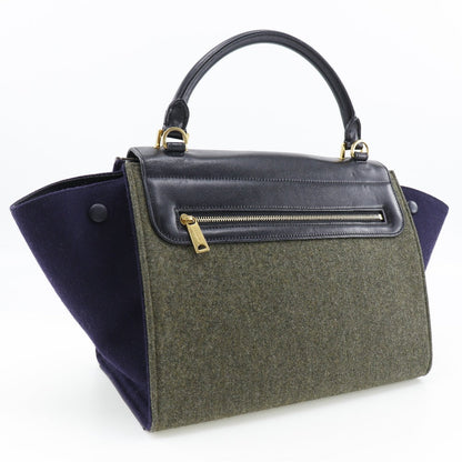CELINE Handbag Felt, Calfskin Black / grey Trapeze Women Used