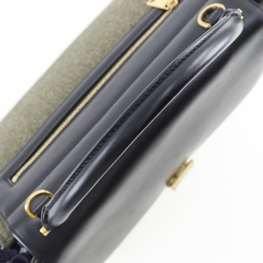 CELINE Handbag Felt, Calfskin Black / grey Trapeze Women Used