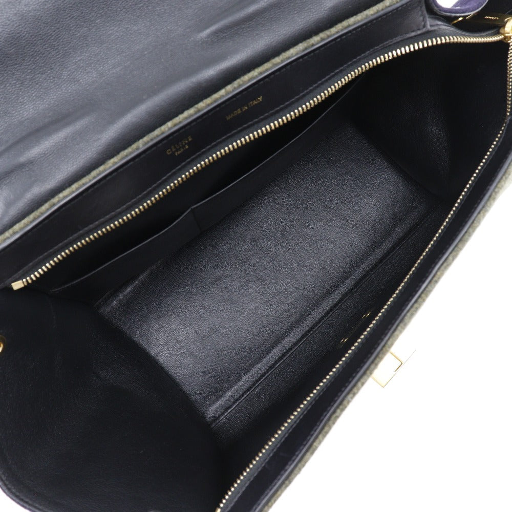 CELINE Handbag Felt, Calfskin Black / grey Trapeze Women Used