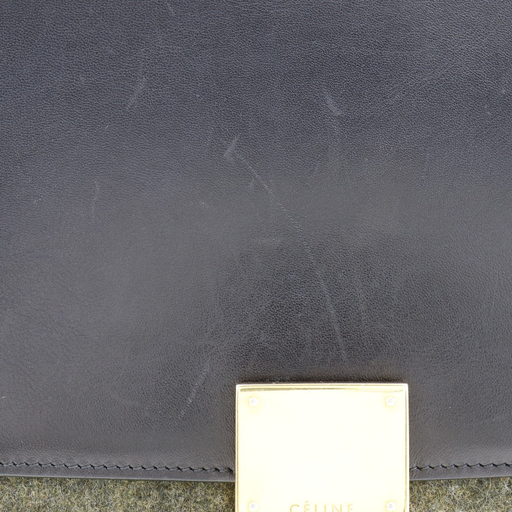 CELINE Handbag Felt, Calfskin Black / grey Trapeze Women Used