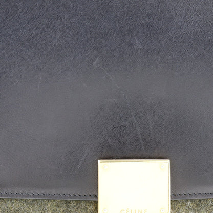 CELINE Handbag Felt, Calfskin Black / grey Trapeze Women Used