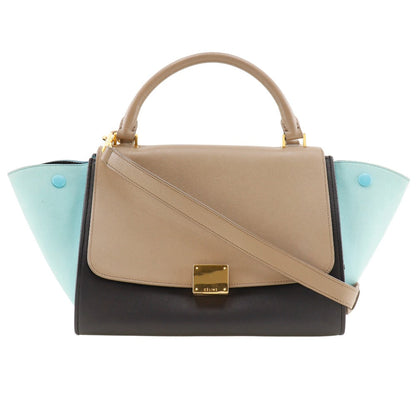 CELINE Handbag Calfskin Brown / black 2WAYShoulder Trapeze Women Used