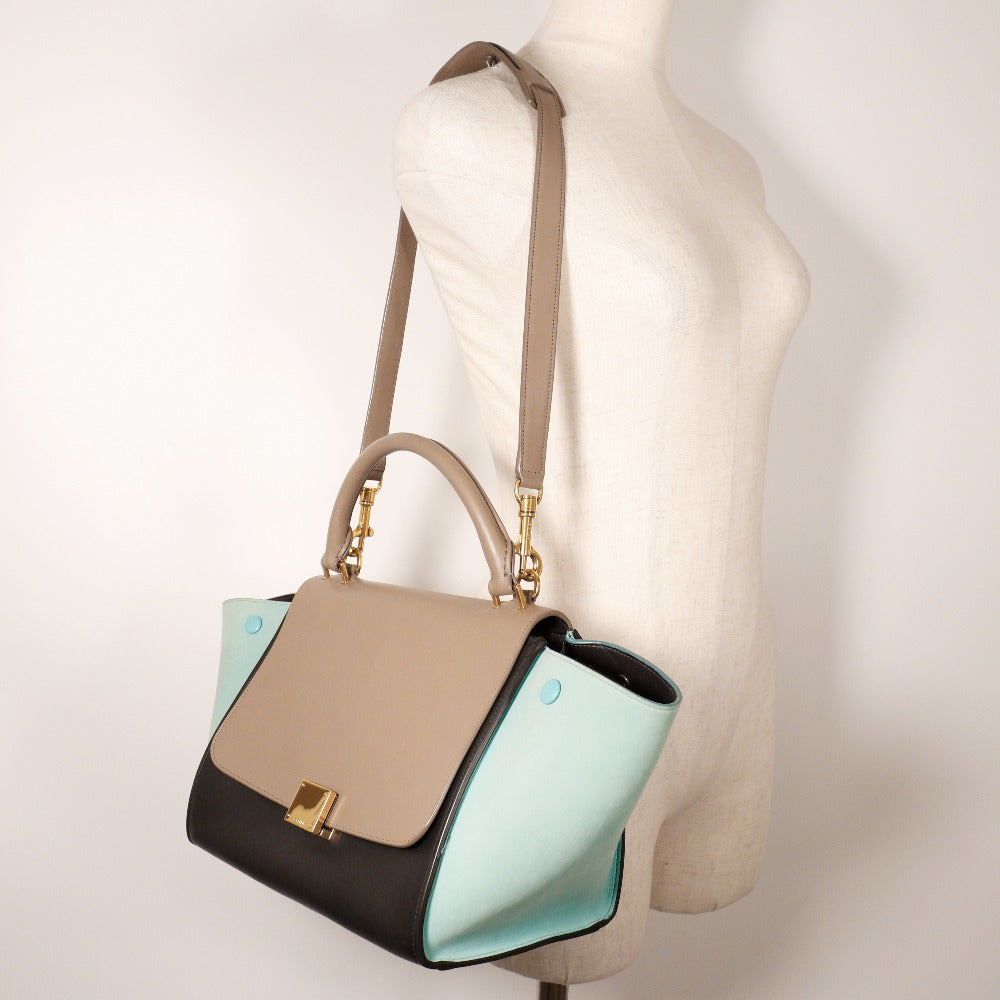 CELINE Handbag Calfskin Brown / black 2WAYShoulder Trapeze Women Used