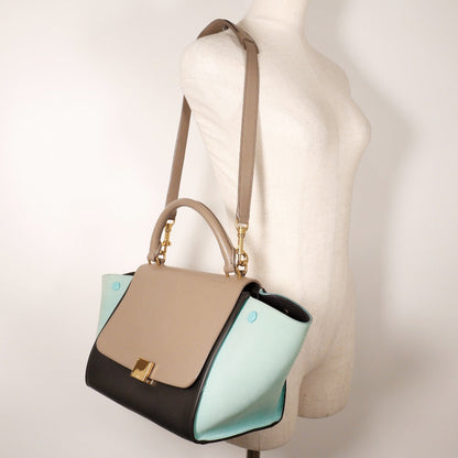 CELINE Handbag Calfskin Brown / black 2WAYShoulder Trapeze Women Used