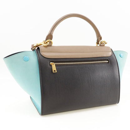 CELINE Handbag Calfskin Brown / black 2WAYShoulder Trapeze Women Used