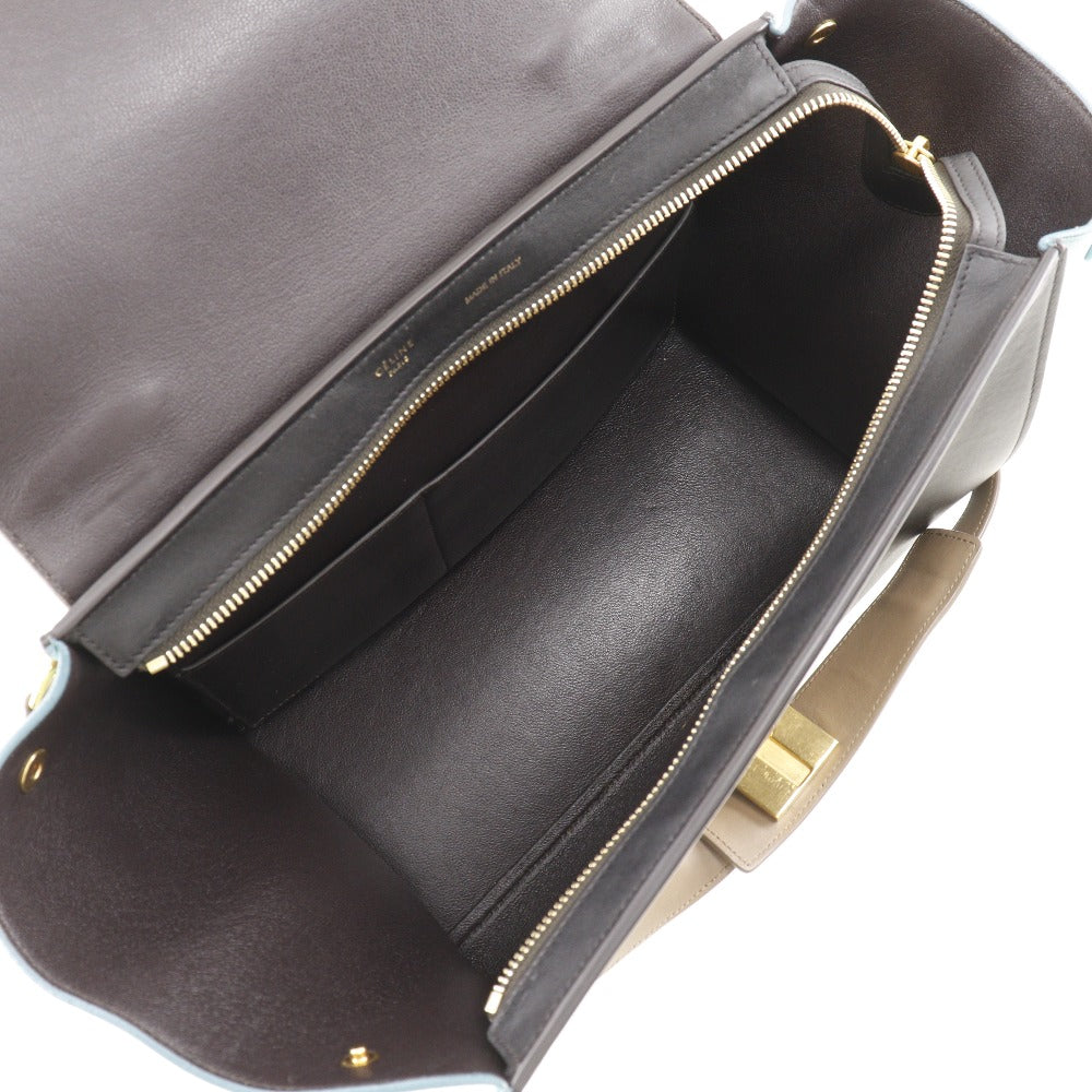 CELINE Handbag Calfskin Brown / black 2WAYShoulder Trapeze Women Used