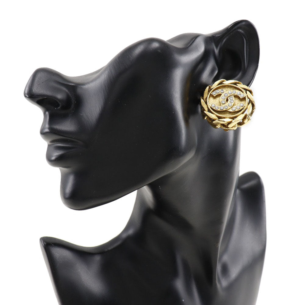 Chanel Coco Mark Earrings Gold Plated Rhinestone