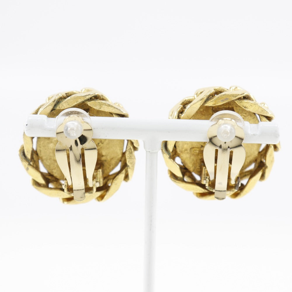 Chanel Coco Mark Earrings Gold Plated Rhinestone